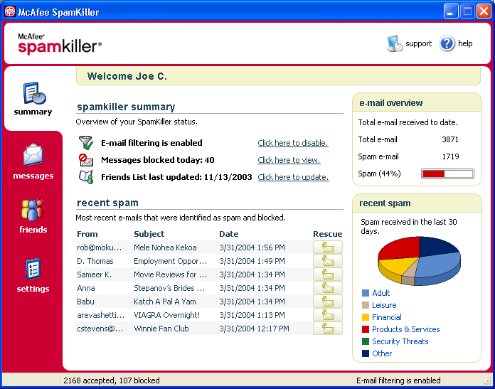 McAfee SpamKiller (マカフィースパムキラー) 2005