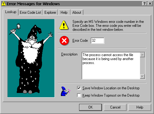 Error Messages for Windows