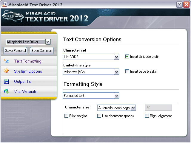Miraplacid Text Driver 5.x