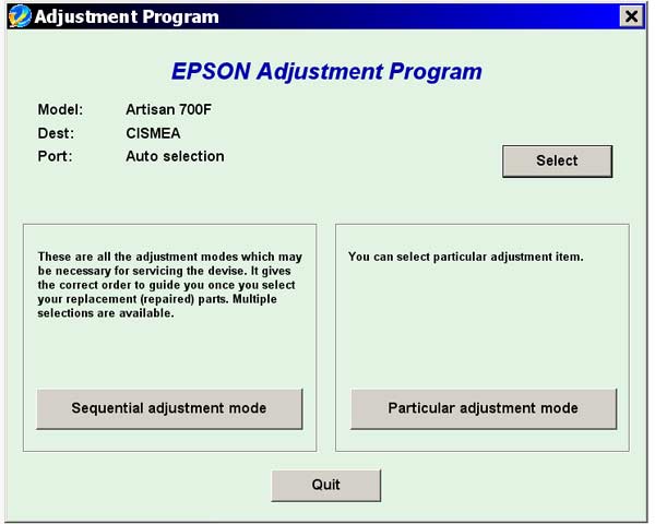 Epson Artisan 700F Service Adjustment Program