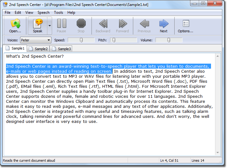 2nd Speech Center - Text to Speech Software