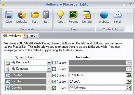 Melloware PlacesBar Editor