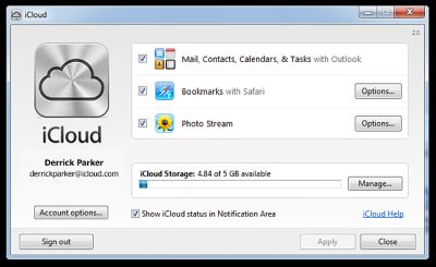 iCloud Control Panel for Windows