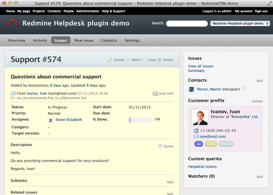 Redmine Helpdesk plugin (PRO Single-site)